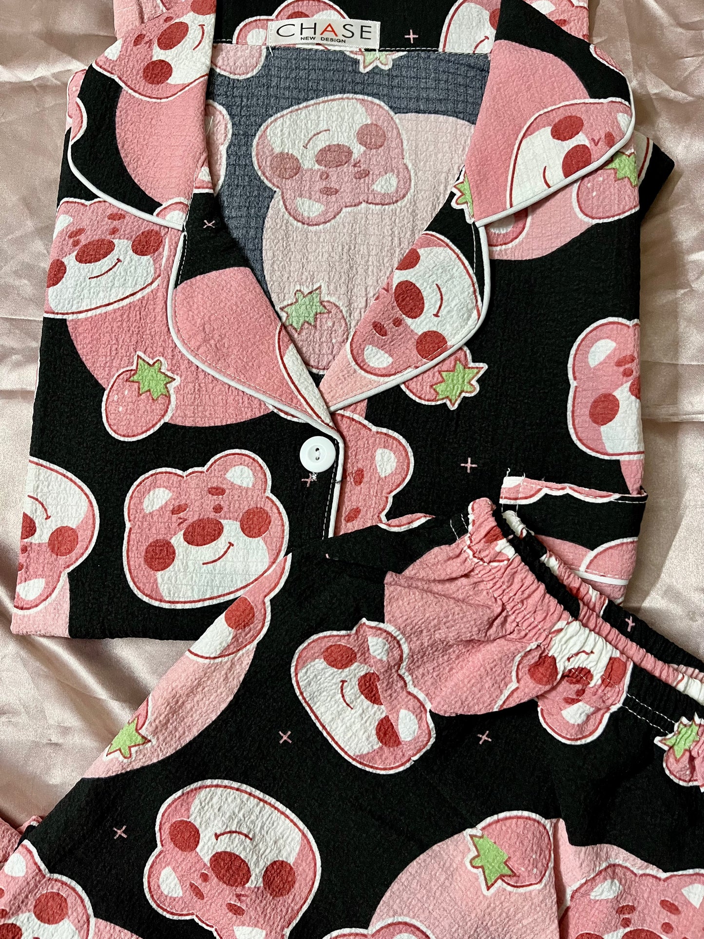 Strawberry Bear Black Pajama Set!