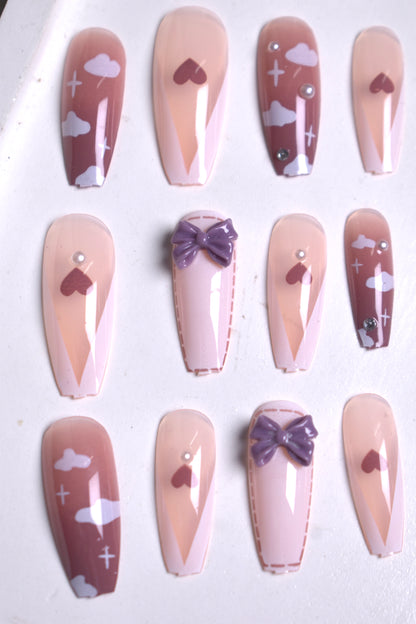 Charming Cloud and Heart Ballerina Artificial Nails!