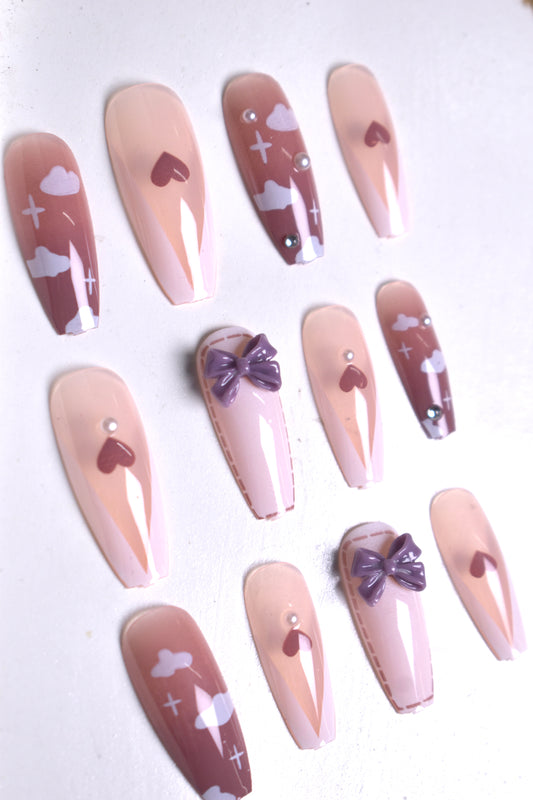 Charming Cloud and Heart Ballerina Artificial Nails!