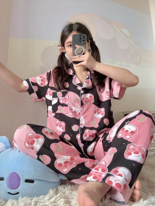Strawberry Bear Black Pajama Set!