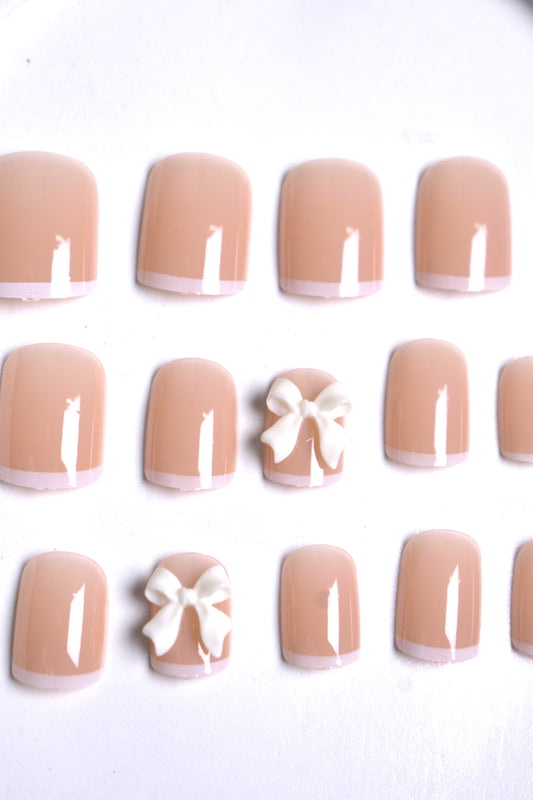 Elegant Bow French Tip Press-on Nails