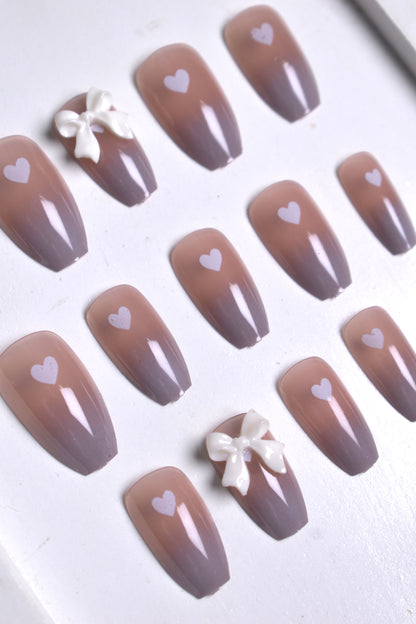 Heart Bow Press On Nails