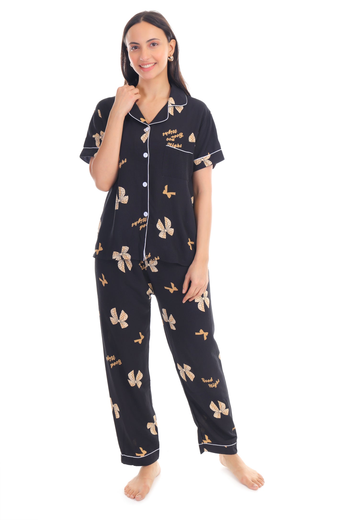 Black Bowknot Pajama Set