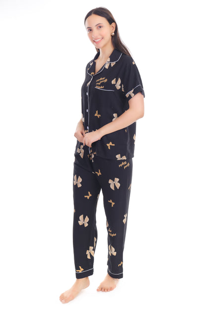 Black Bowknot Pajama Set