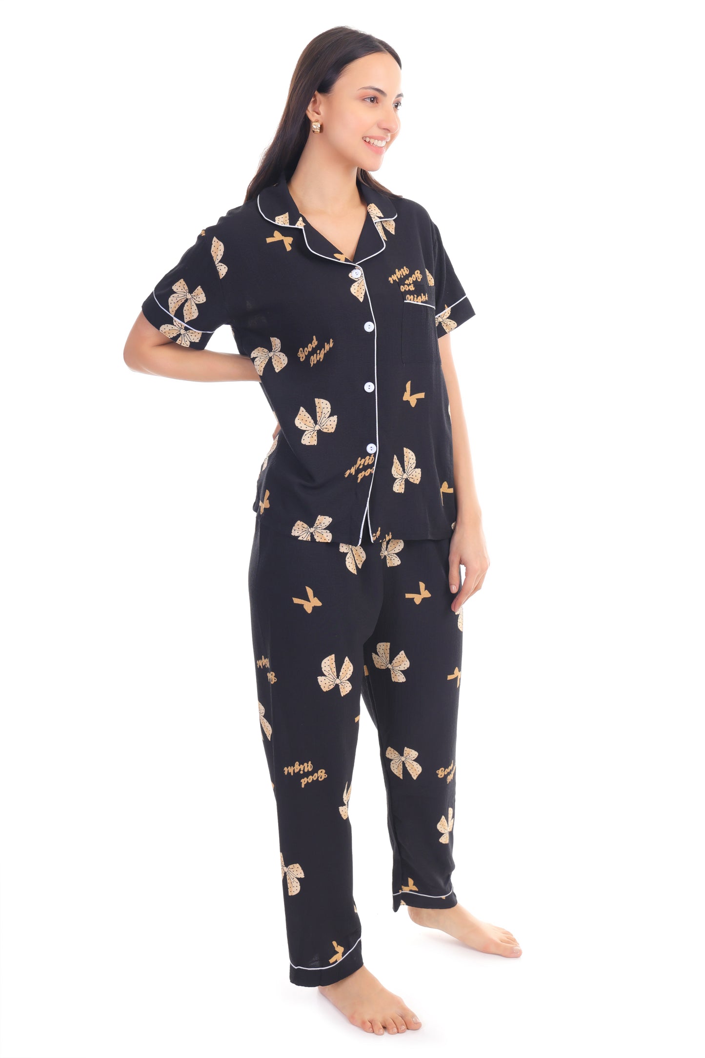 Black Bowknot Pajama Set