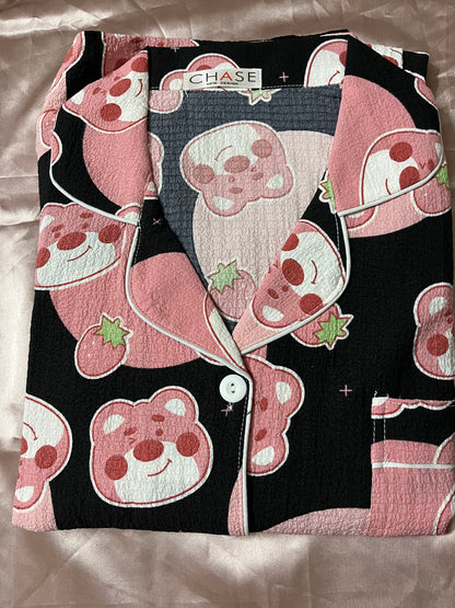 Strawberry Bear Black Pajama Set!