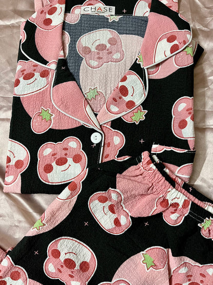 Strawberry Bear Black Pajama Set!